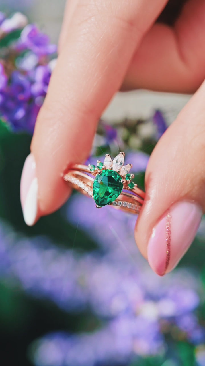 Dakota Emerald Ring Set- 14K Rose Gold Vermeil