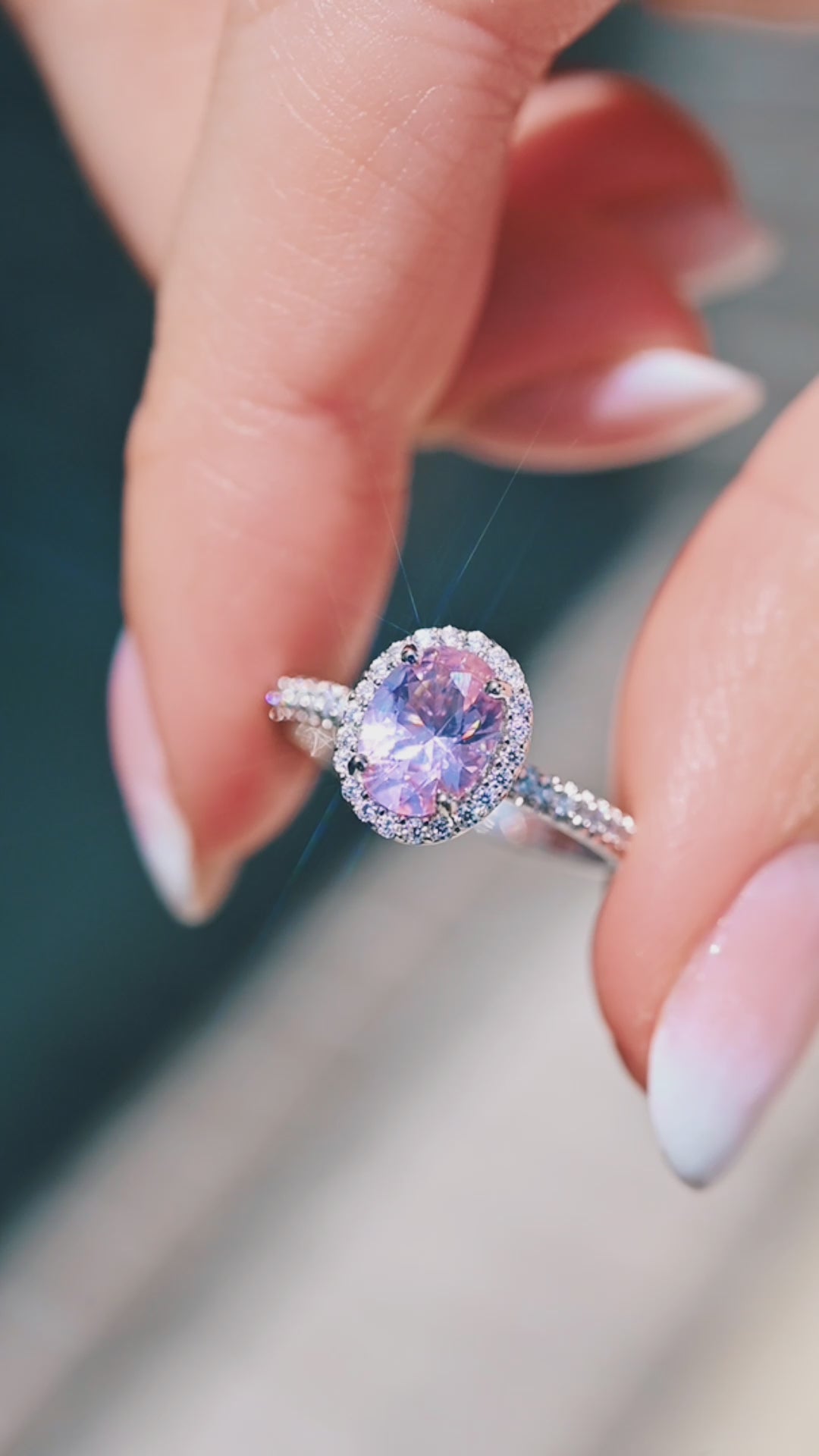 Iris Oval Pink Tourmaline Engagement Ring- 14K White Gold