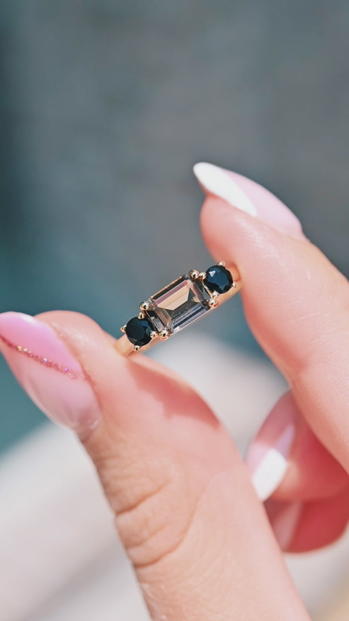 Cognac Diamond & Black Onyx Ring- 14K Yellow Gold Vermeil