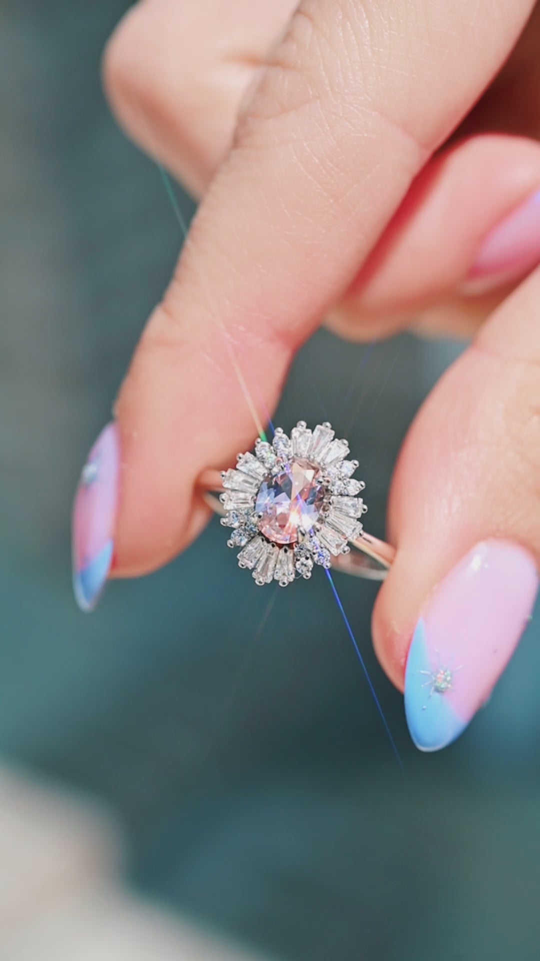 Victoria Art Deco Morganite Engagement Ring in 14K White Gold