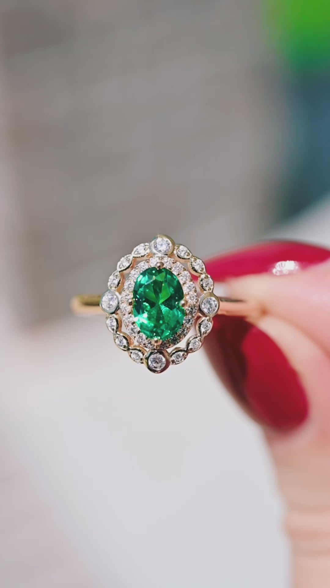 Valentina Art Deco Emerald Ring in 14K Solid Yellow Gold