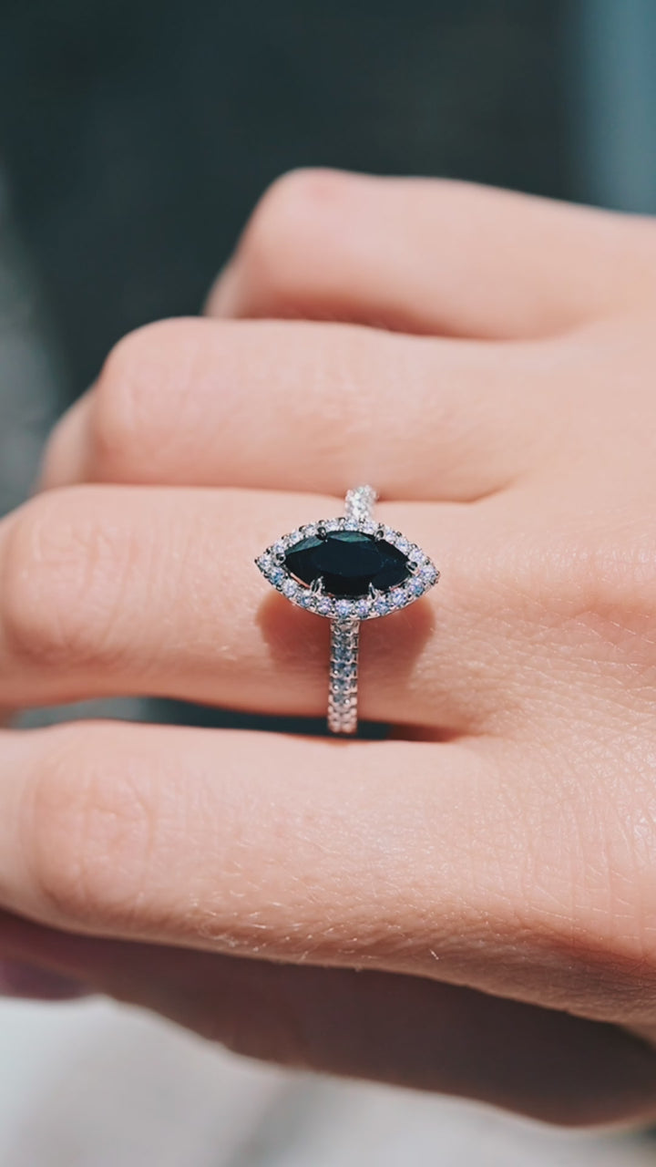 Valeria Marquise Black Diamond (Black Onyx) Ring- Sterling Silver