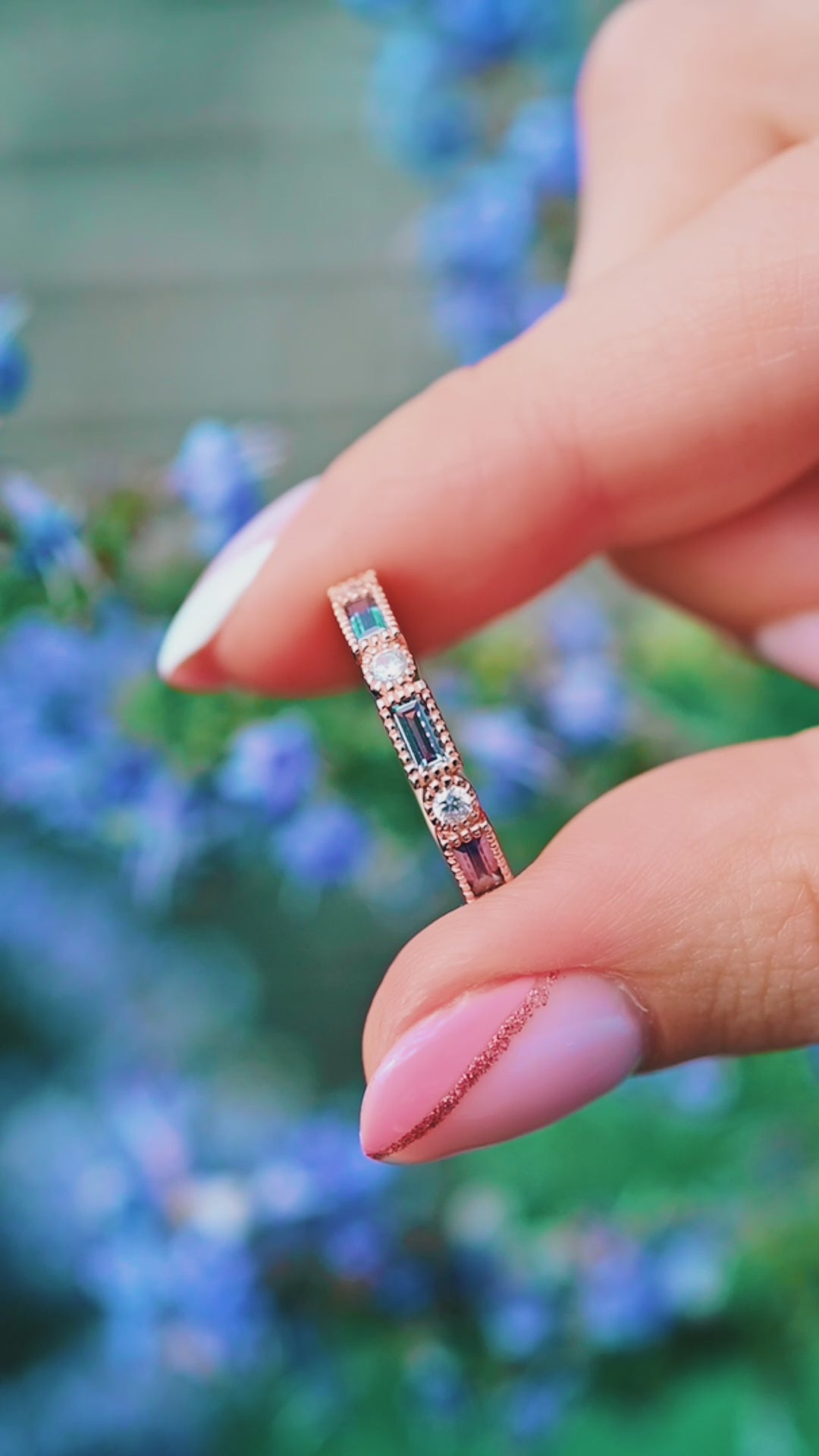 Ari Vintage Teal & Purple Alexandrite Band- 14K Rose Gold Vermeil