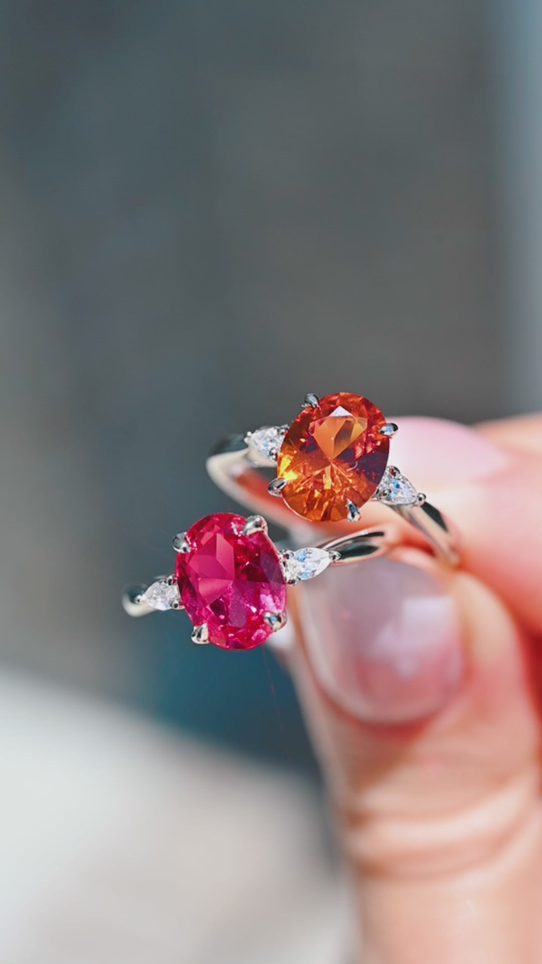 Elena Oval Padparadscha Sapphire Ring in Sterling Silver