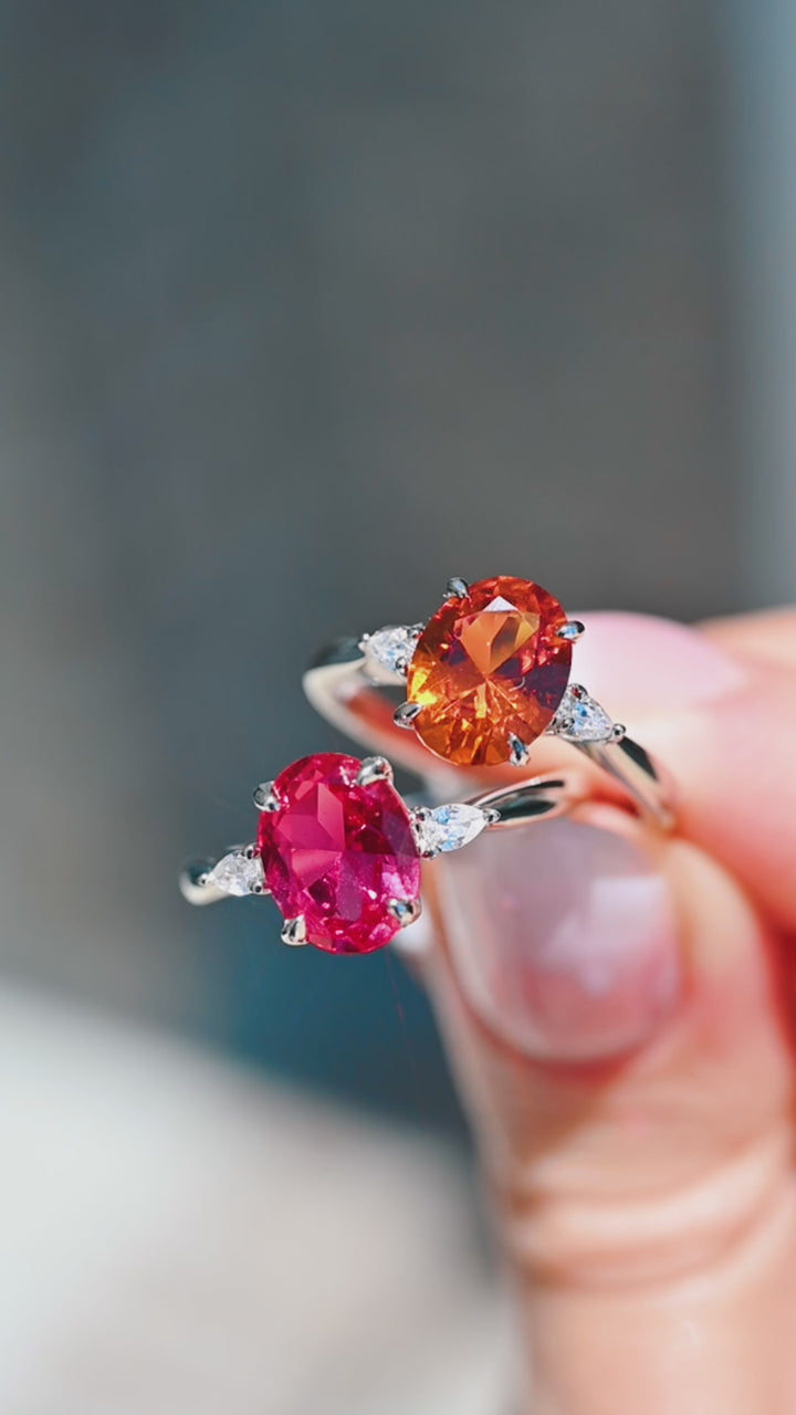 Elena Oval Padparadscha Sapphire Ring in Sterling Silver