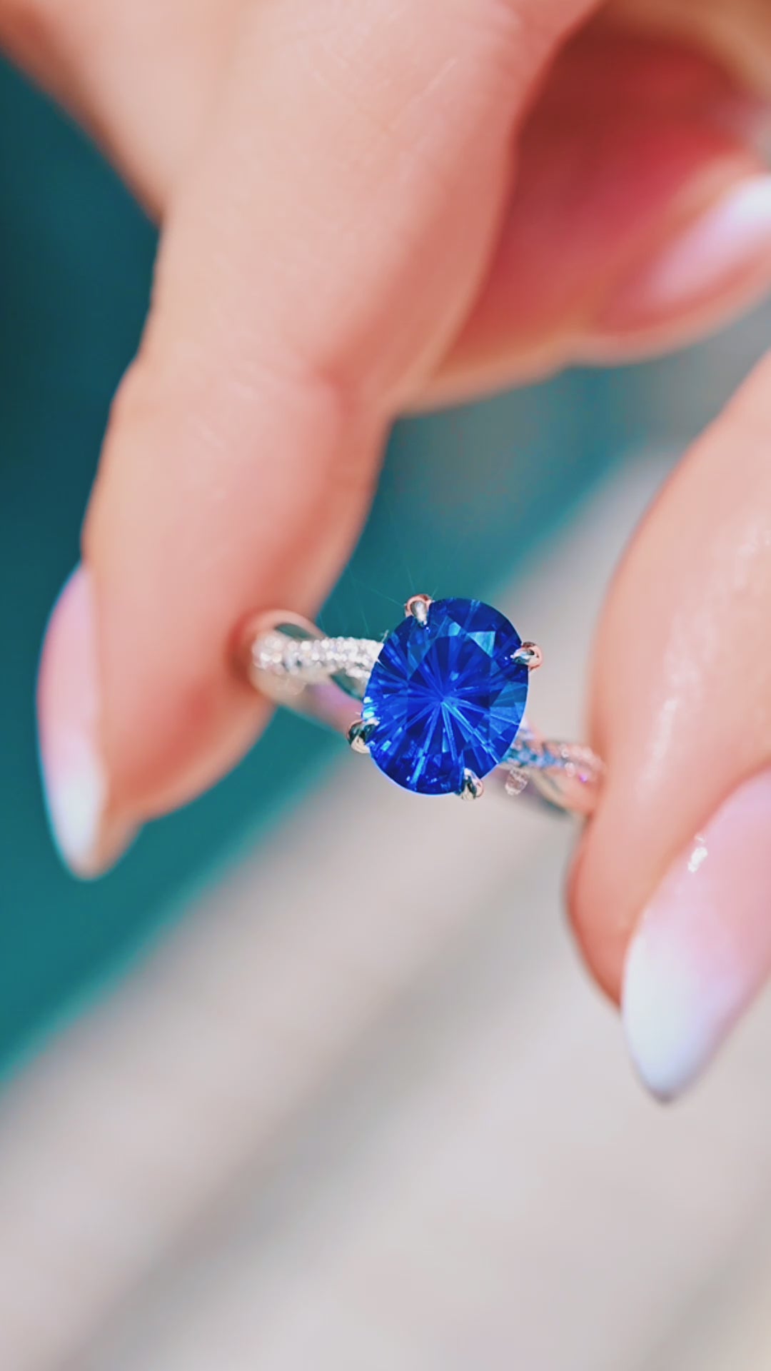 Sophia Fireworks Cut Blue Sapphire Ring in Sterling Silver