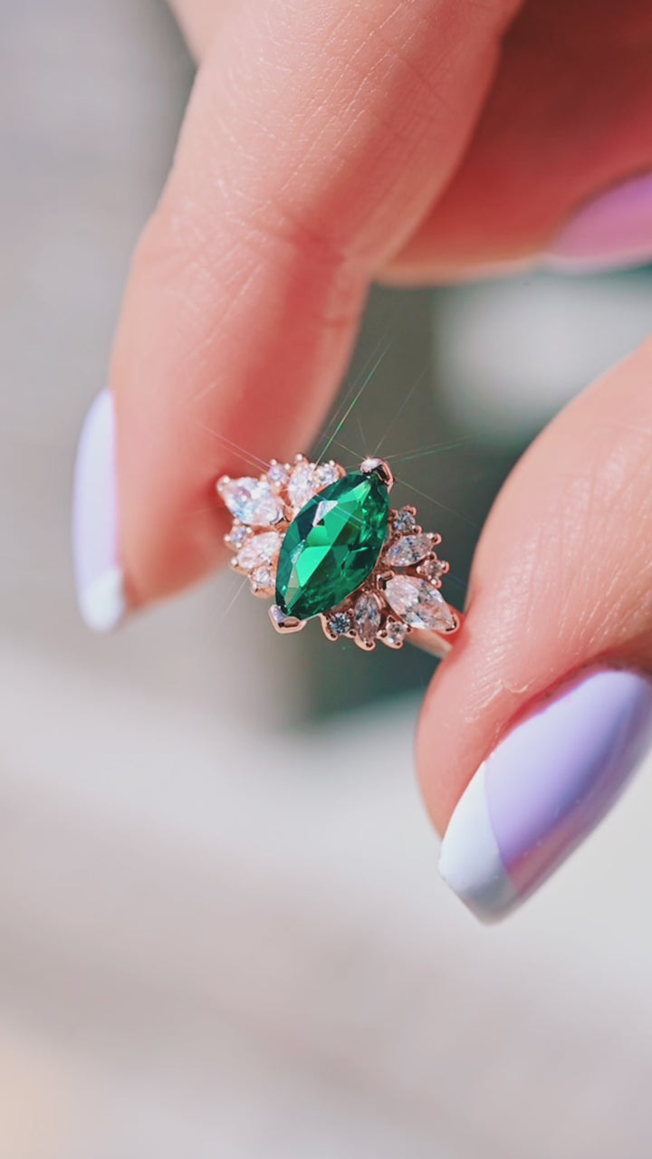 Adeline Marquise Emerald Ring in 14K Solid Rose Gold