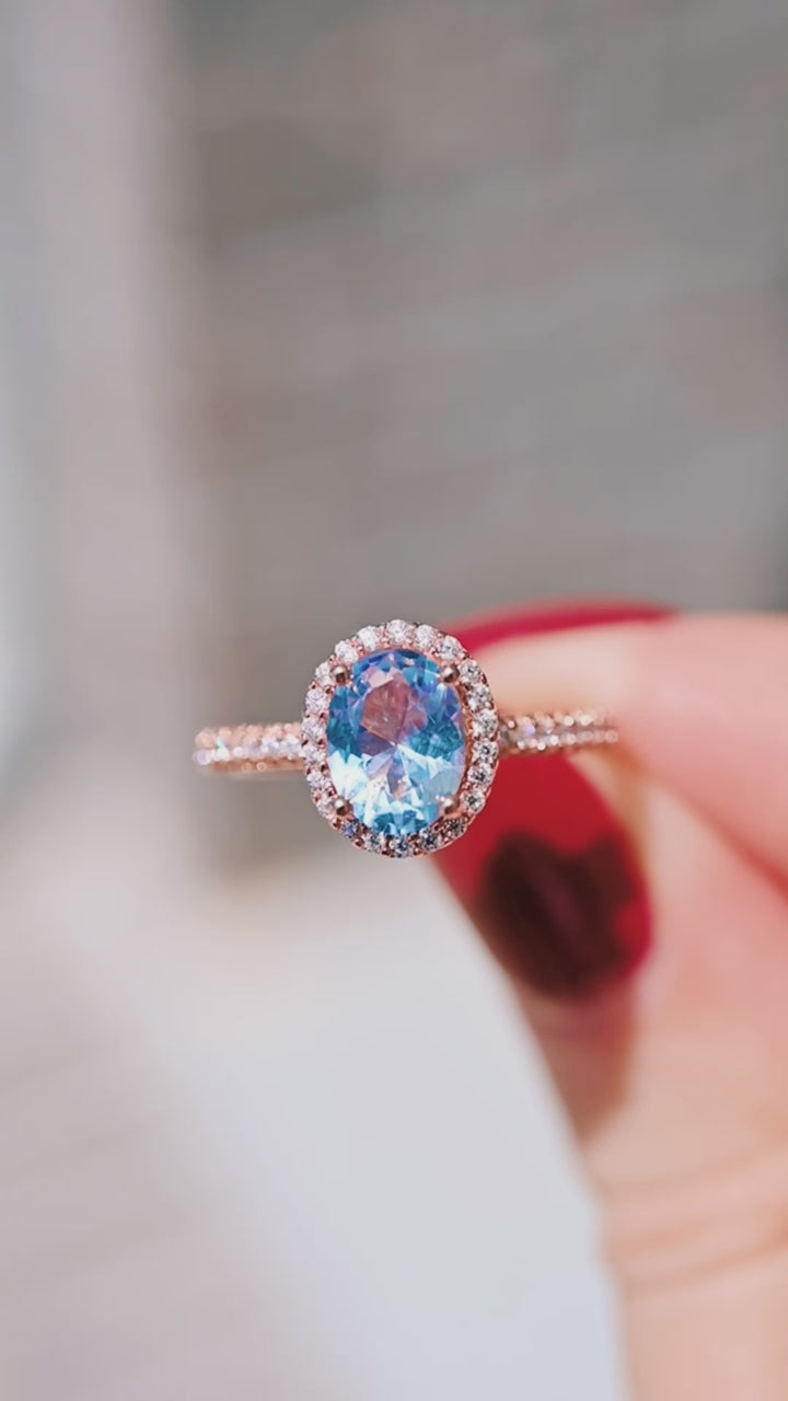 Iris Oval Aquamarine Ring in 14K Rose Gold Vermeil