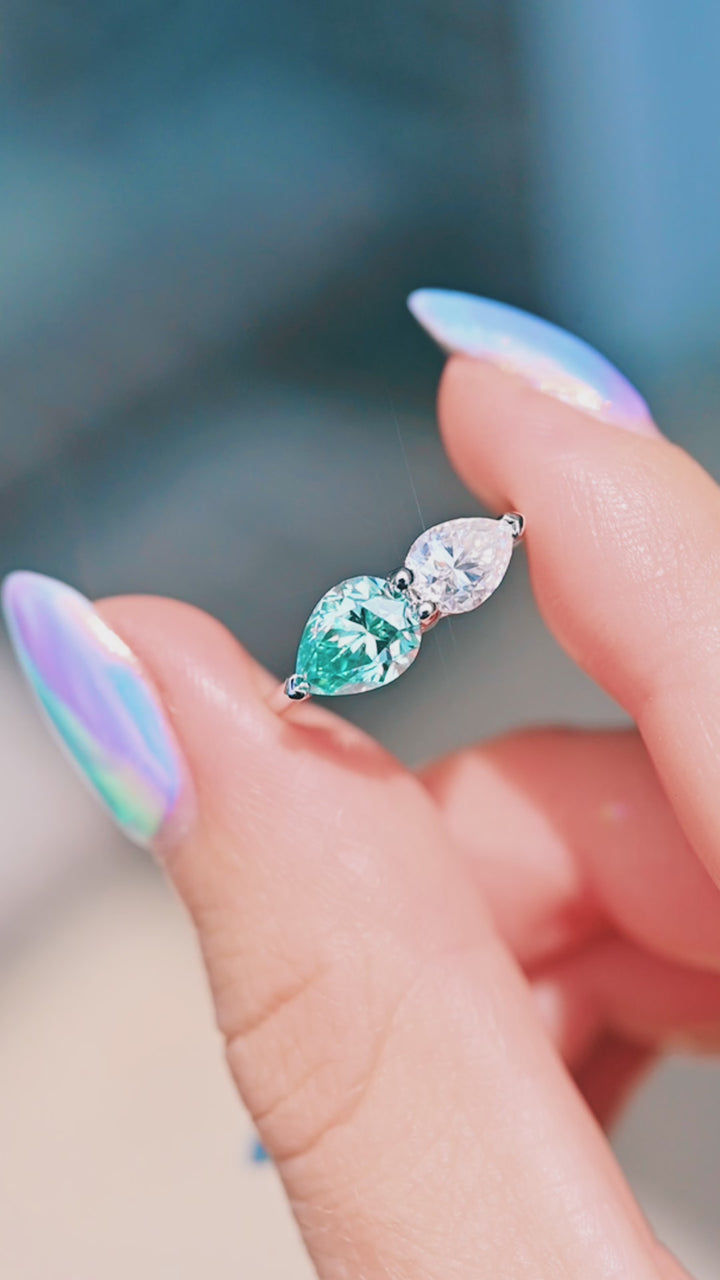 Toi Et Moi Blue Moissanite Engagement Ring in Sterling Silver
