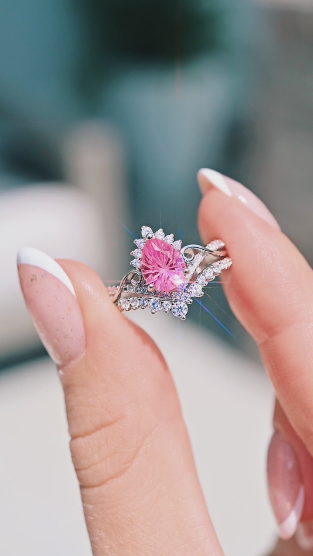 Faye Pink Sapphire Engagement Ring Set- 14K White Gold (Fantasy Cut)