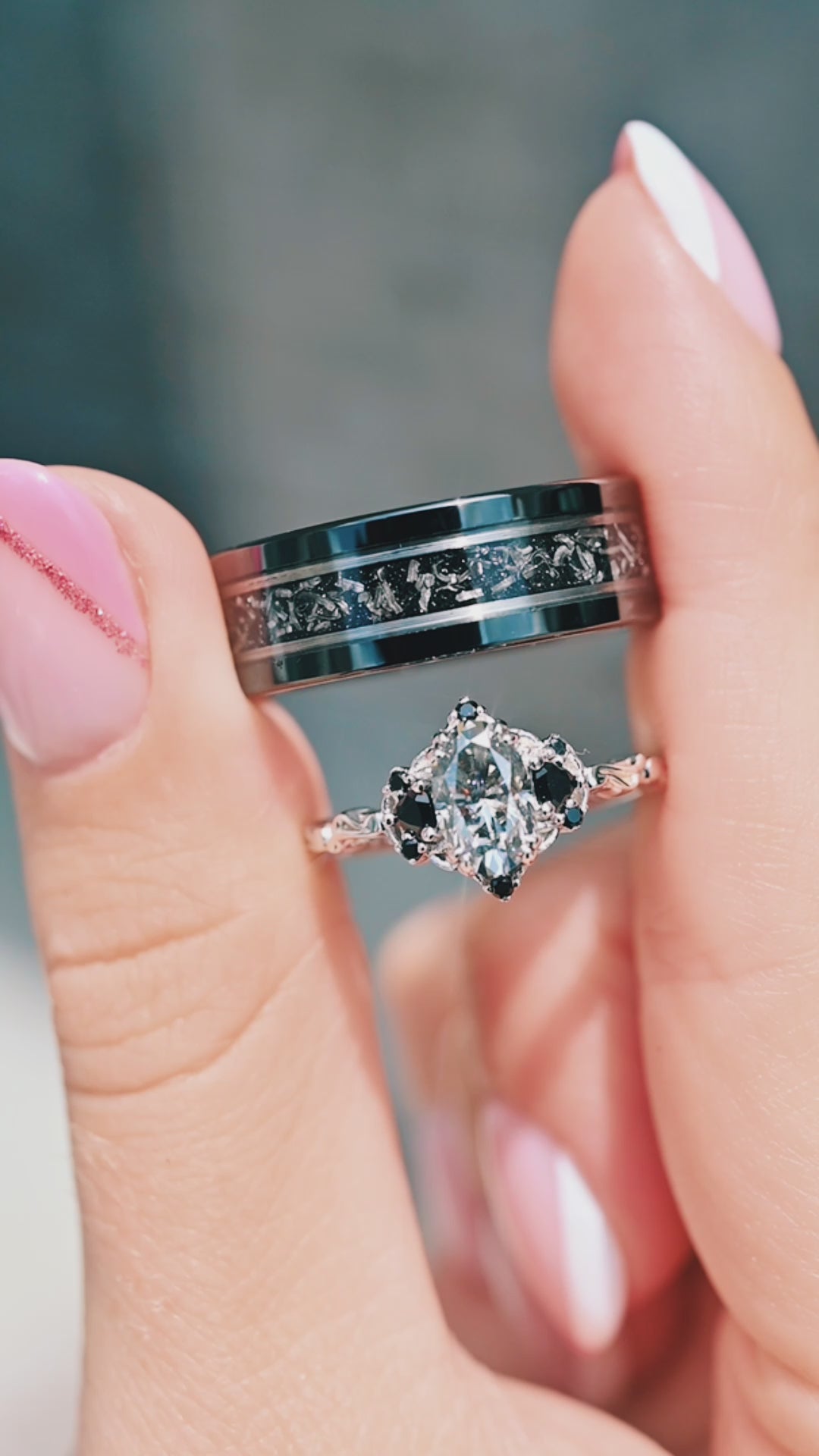 Esme Gray Moissanite & Black Onyx Ring in Sterling Silver