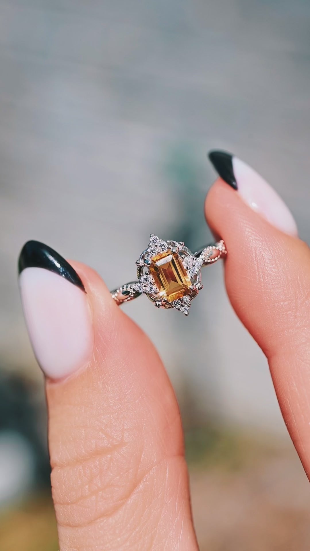 Claire Natural Citrine Engagement Ring in 14K White Gold