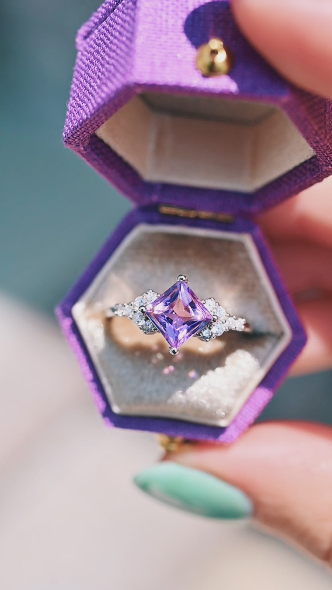 Ellie Natural Amethyst Engagement Ring in Sterling Silver
