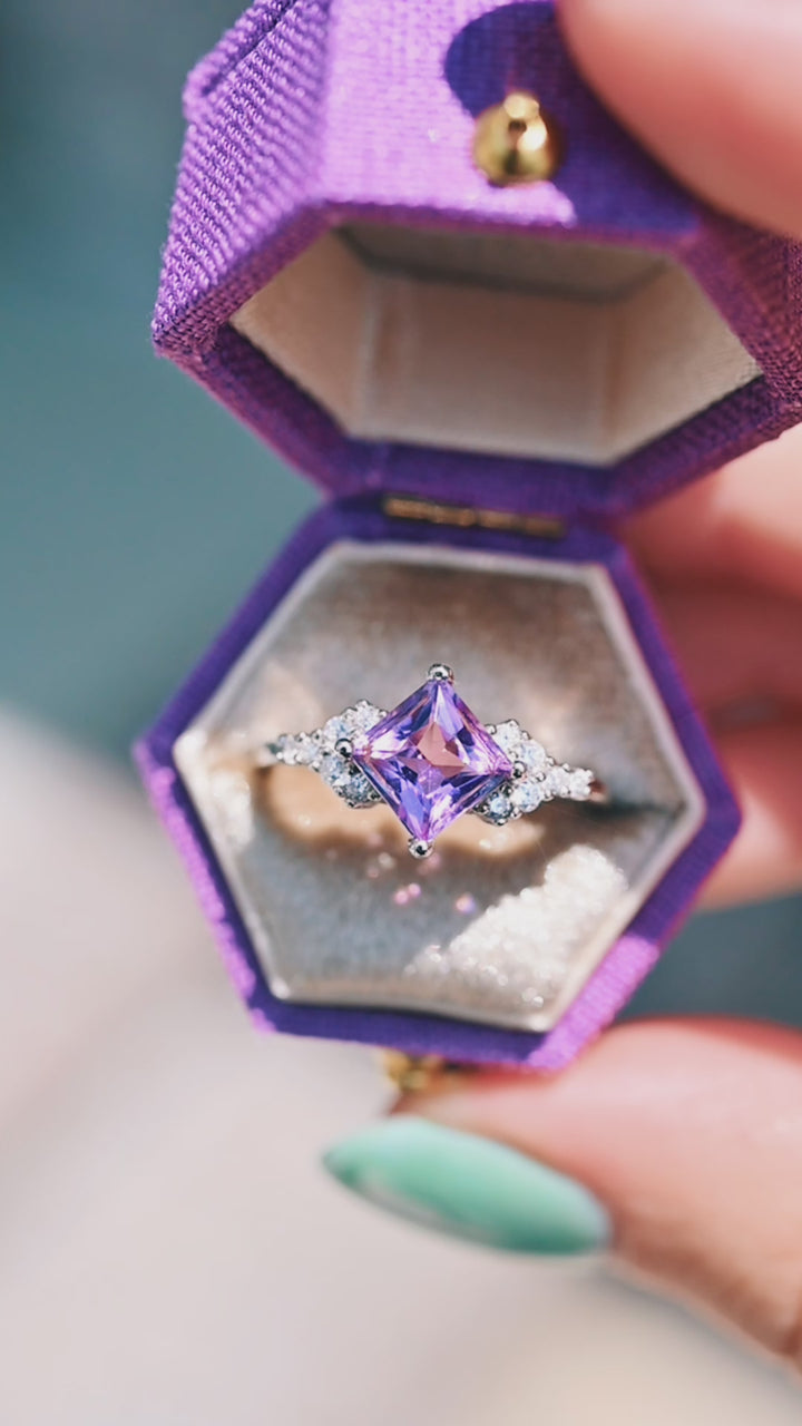 Ellie Natural Amethyst Engagement Ring in Sterling Silver