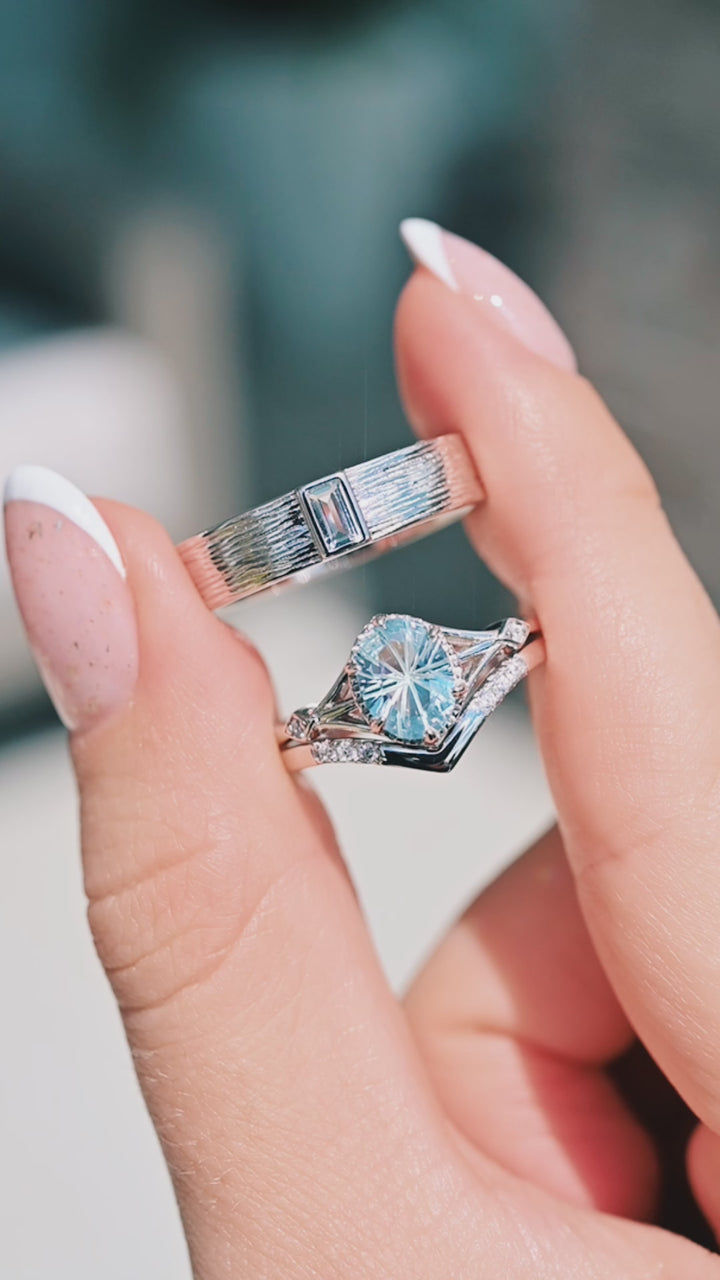 Celtic Aquamarine Ring Set- Sterling Silver (Fantasy Cut)