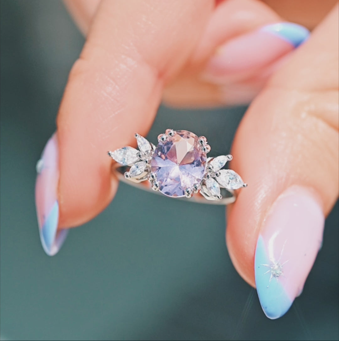 Eva Lotus Blush Pink Morganite Engagement Ring in 14K White Gold