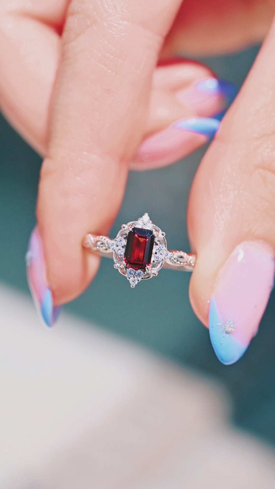 Claire Vintage Garnet Engagement Ring in 14K White Gold