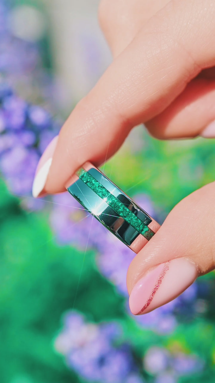 Natural Crushed Malachite Inlay Wedding Band- 8MM Tungsten