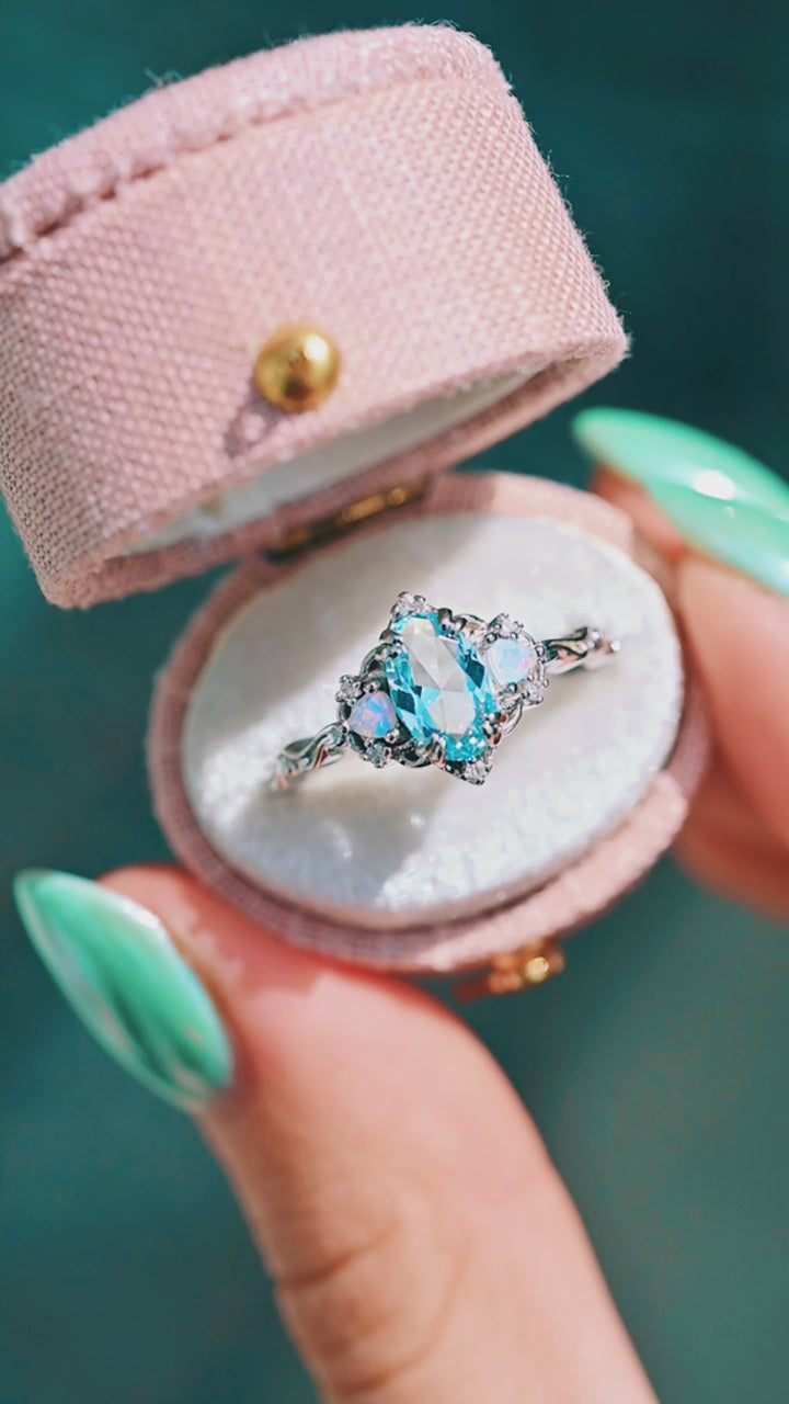 Esme Aquamarine and Opalescent Sapphire Ring in Sterling Silver