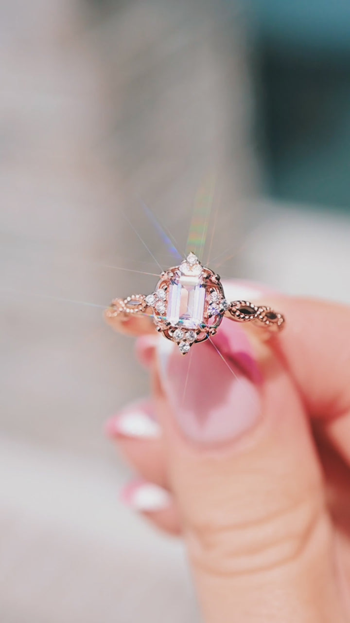 Claire Vintage Morganite Ring- 14K Solid Rose Gold