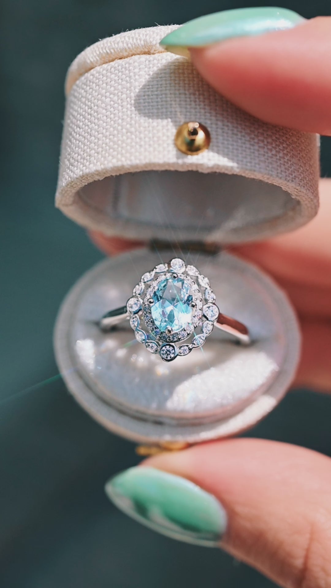 Valentina Vintage Inspired Aquamarine Engagement Ring in 14K White Gold