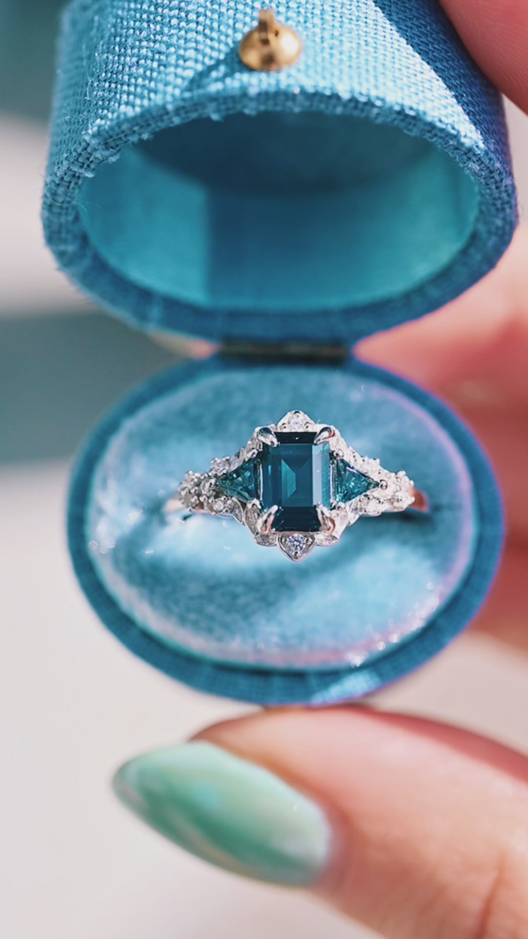 London Blue Topaz Leaf Engagement Ring- Sterling Silver