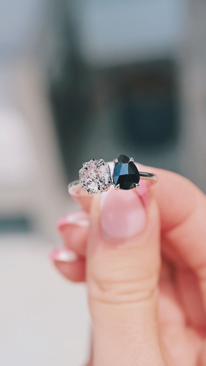 Toi Et Moi Herkimer Diamond & Black Onyx Ring- 14K White Gold