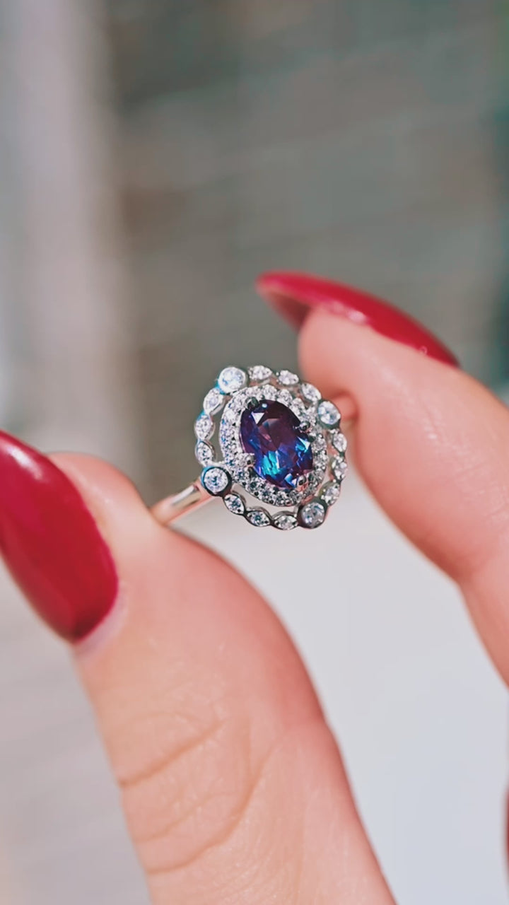 Valentina Vintage Alexandrite Ring in Sterling Silver