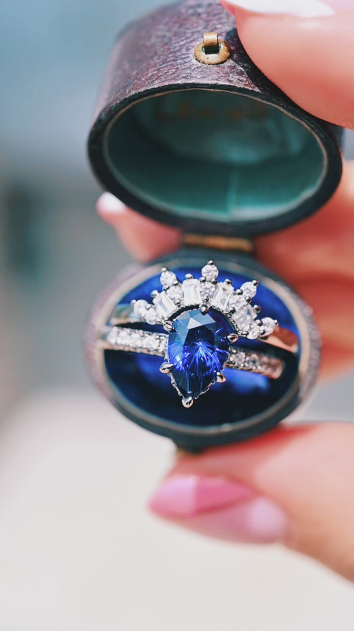 Art Deco Blue Sapphire Ring Set- Black Ruthenium