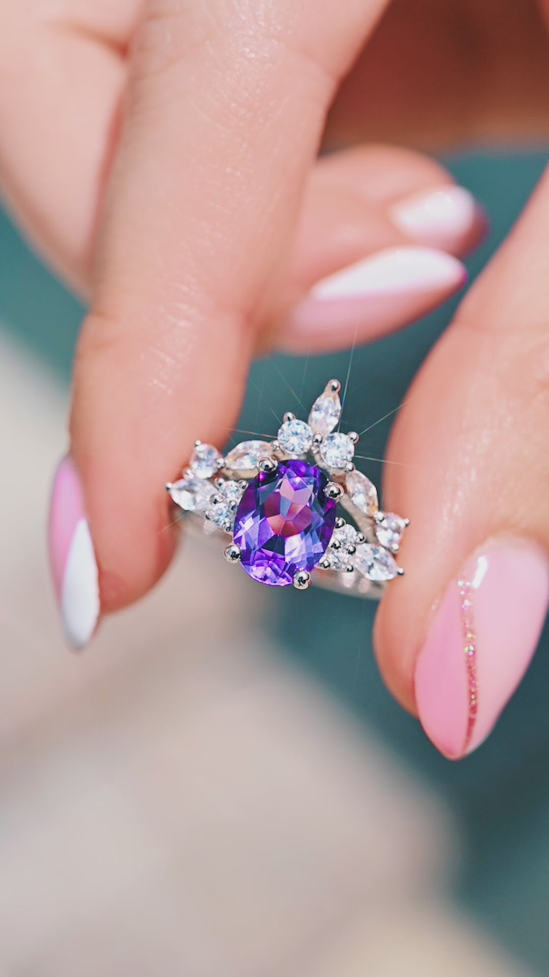 Evelyn Natural Amethyst Bridal Ring Set in Sterling Silver