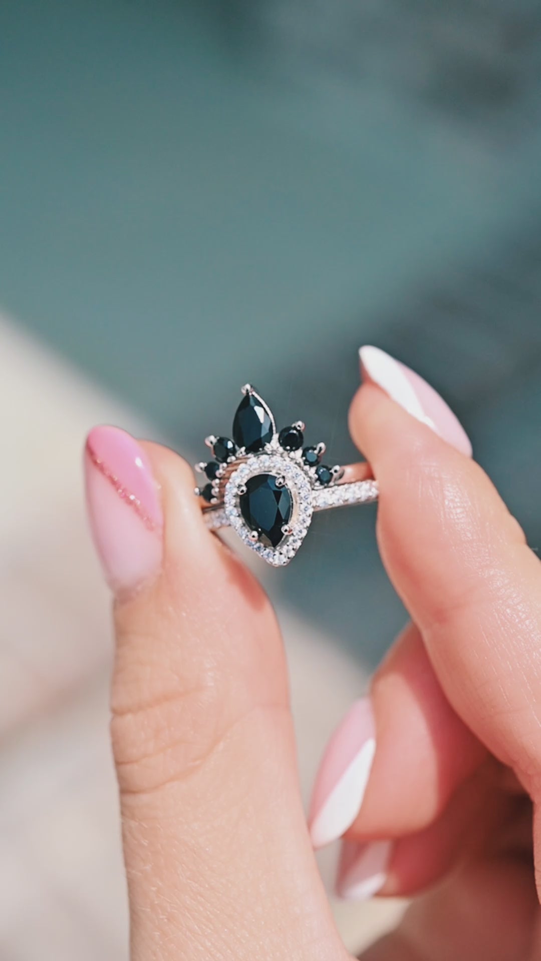 Amy Black Onyx Ring Set- 925 Sterling Silver