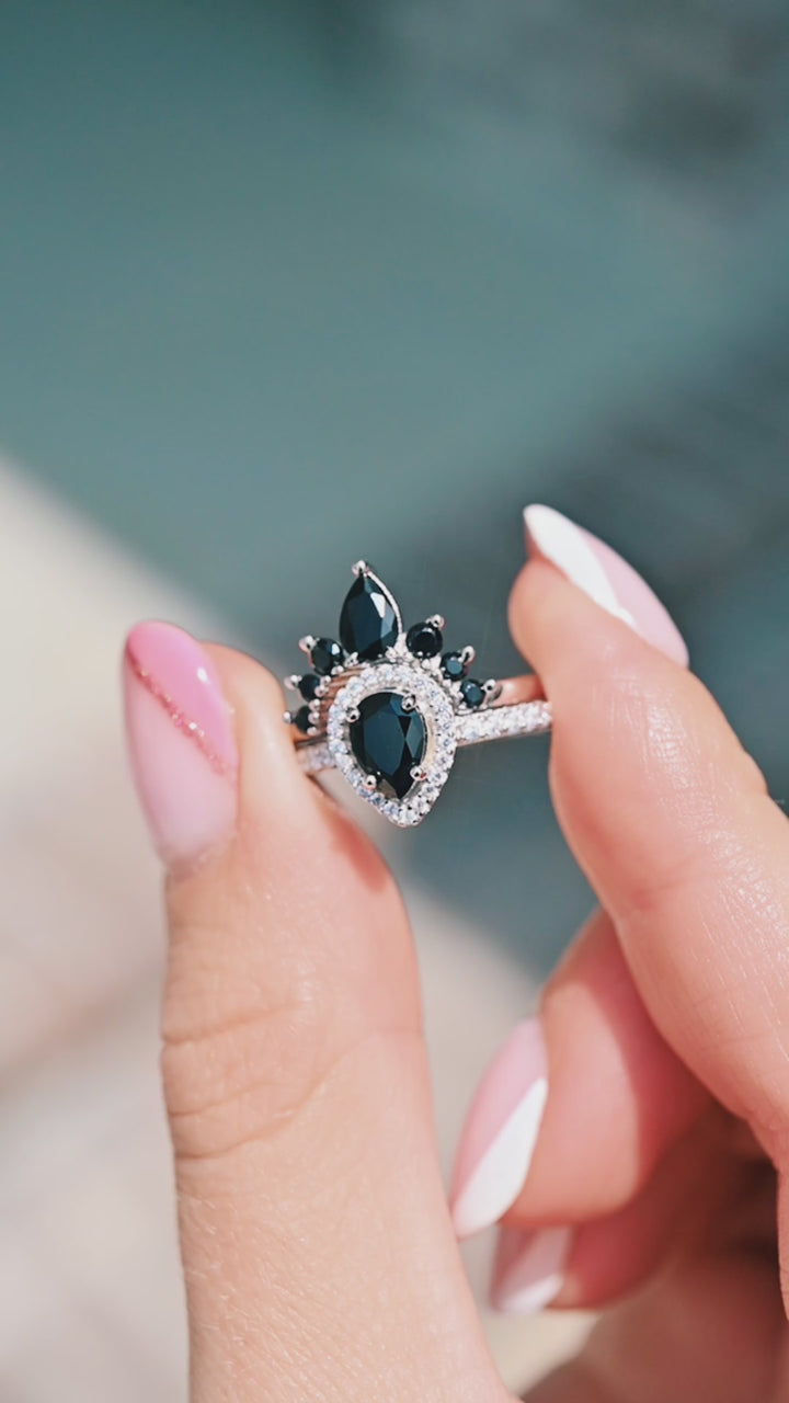 Amy Black Onyx Ring Set- 925 Sterling Silver