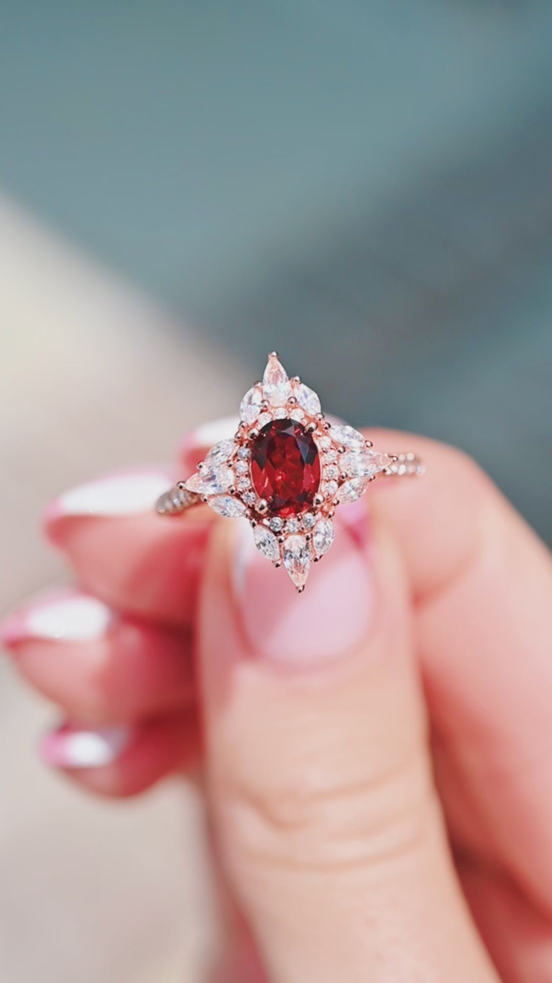 Stella Natural Red Garnet Ring- 14K Rose Gold Vermeil