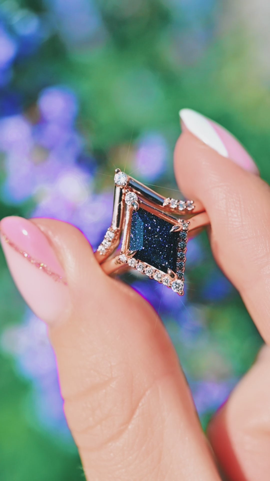 Starry Night Sandstone Ring Set- 14K Rose Gold Vermeil