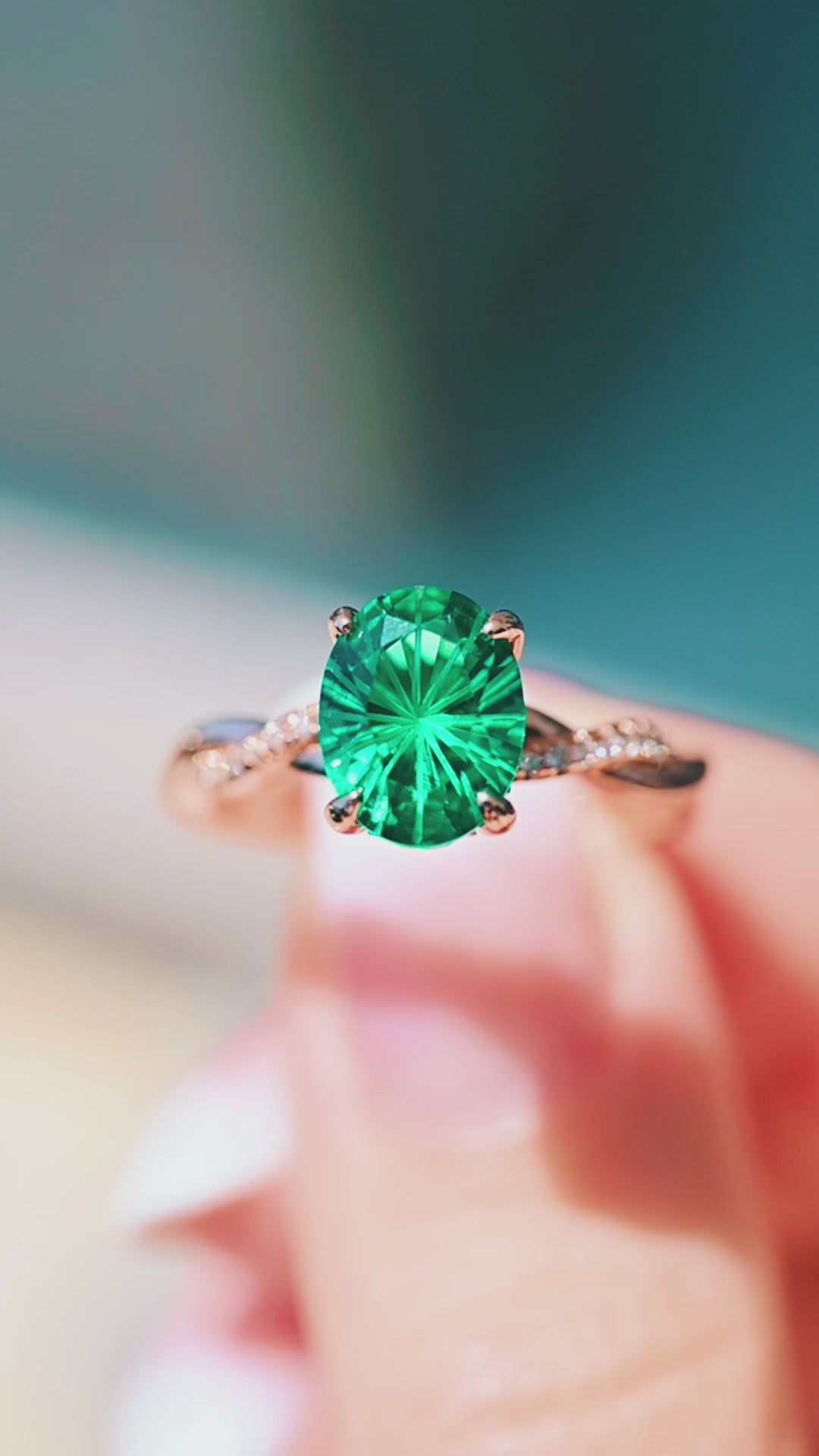 Sophia Fireworks Cut Emerald Ring in 14K Rose Gold Vermeil
