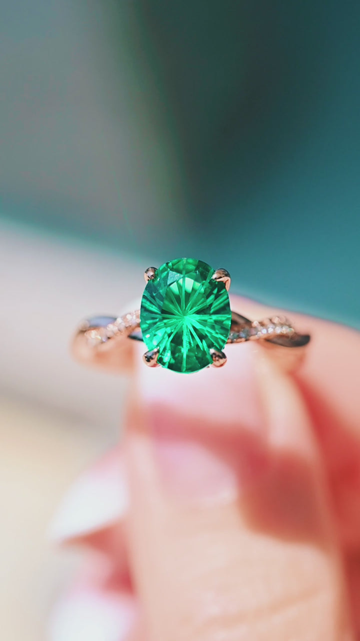 Sophia Fireworks Cut Emerald Ring in 14K Rose Gold Vermeil