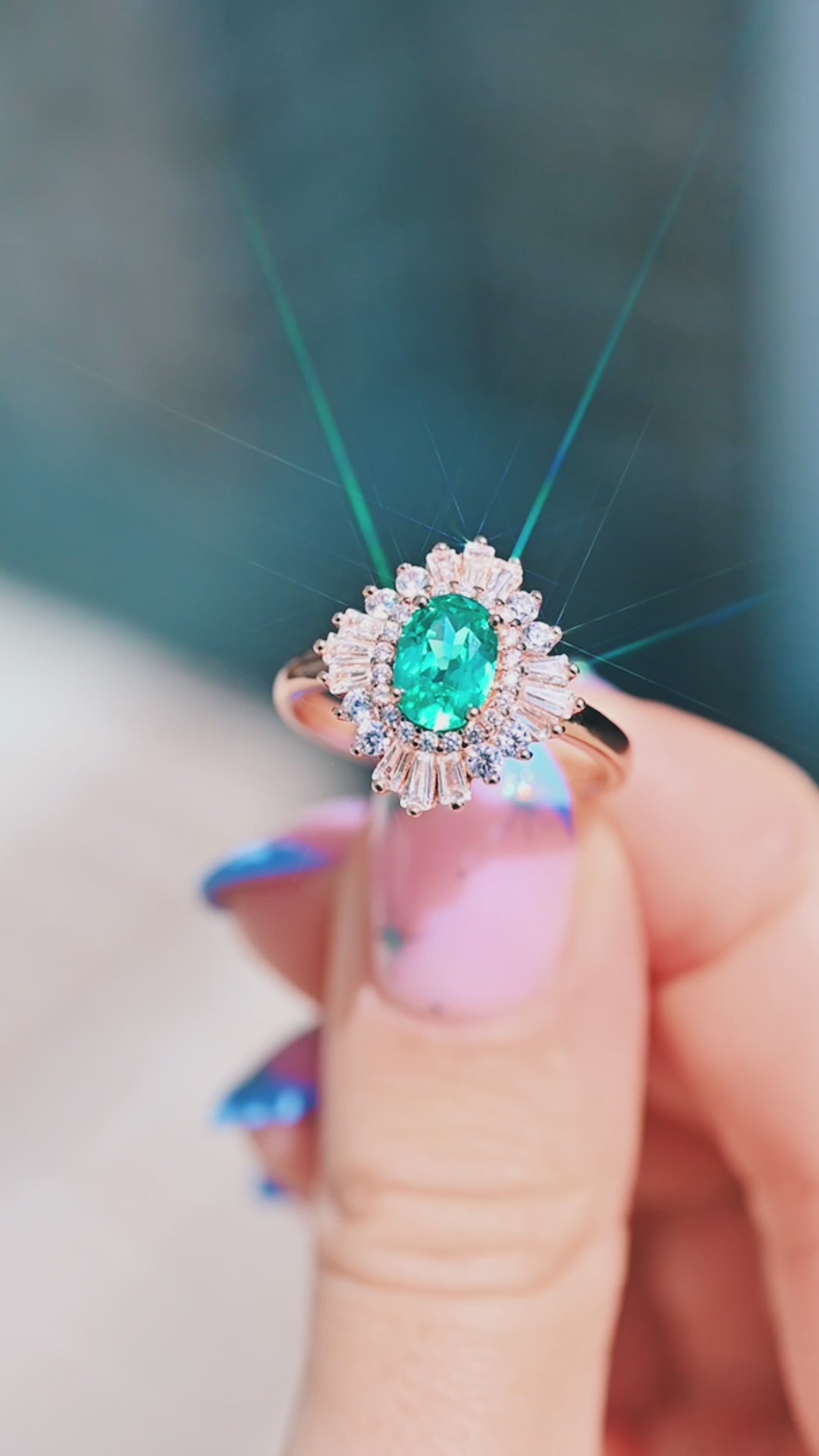 Victoria Art Deco Paraiba Tourmaline Ring in 14K Rose Gold Vermeil