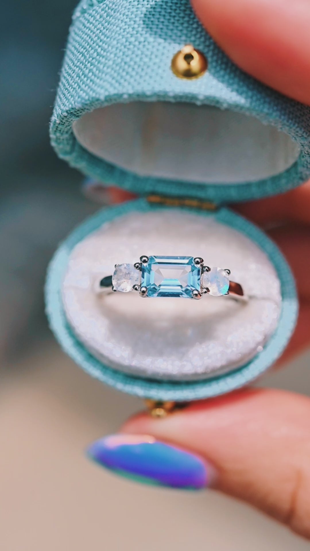 Aquamarine & Moonstone Ring- 925 Sterling Silver