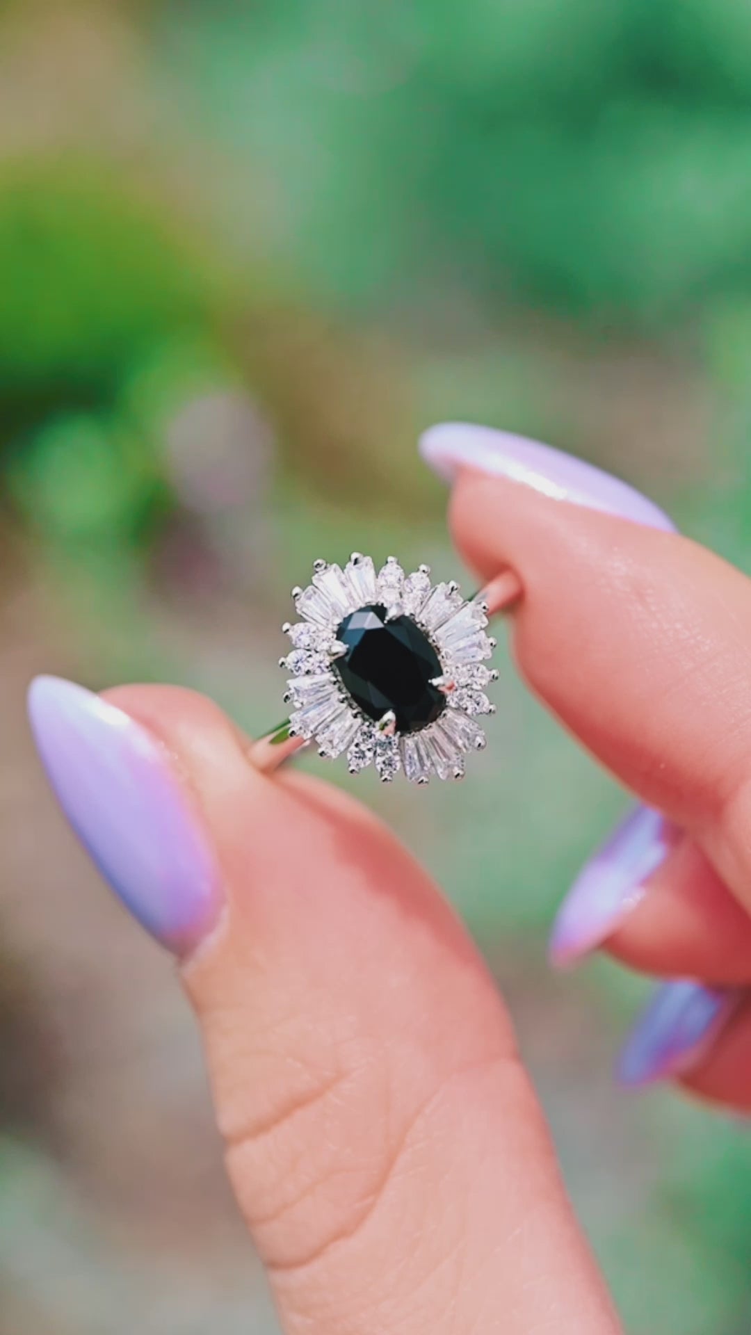 Victoria Black Onyx Engagement Ring in Sterling Silver