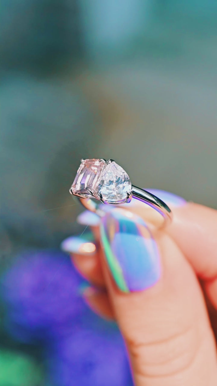 Toi Et Moi Lab-Grown Diamond and Morganite Ring- 14K White Gold (IGI Certified)