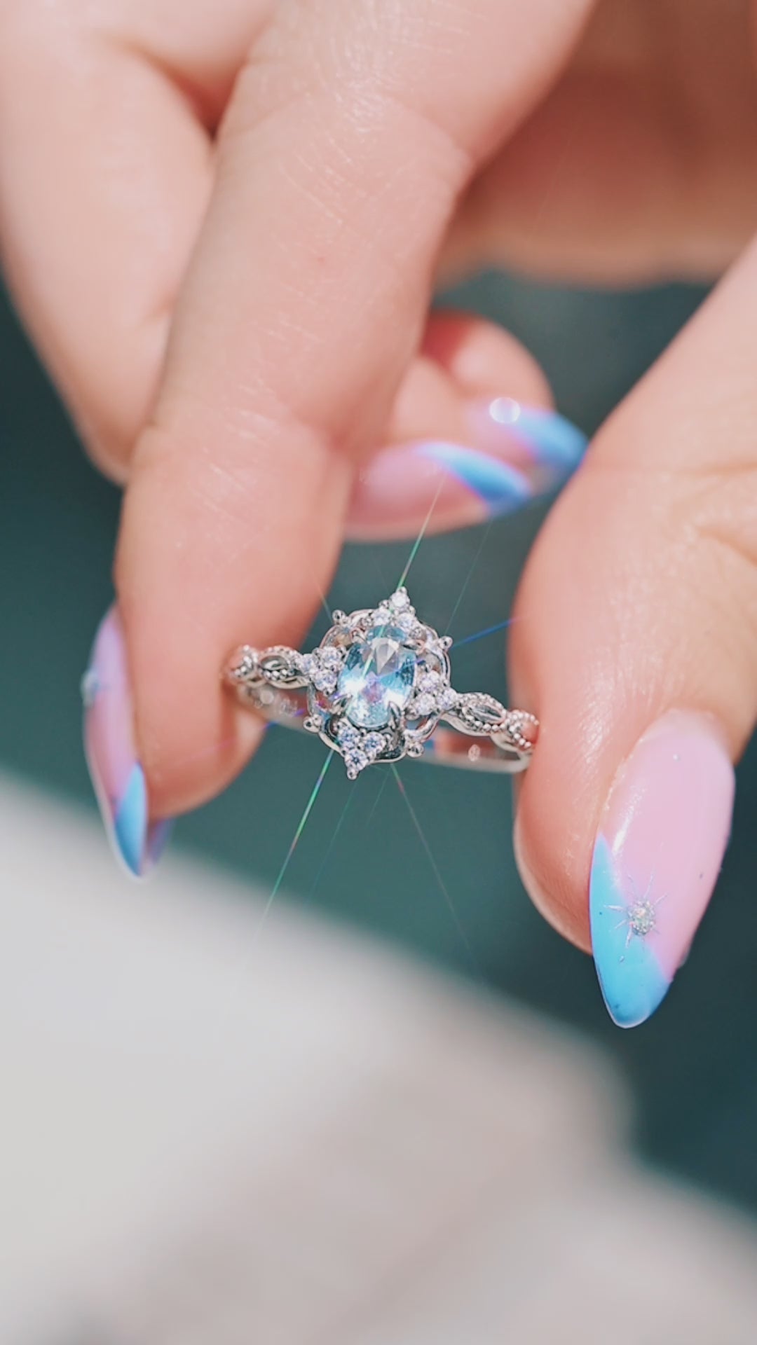 Claire Vintage Aquamarine Engagement Ring in 14K White Gold