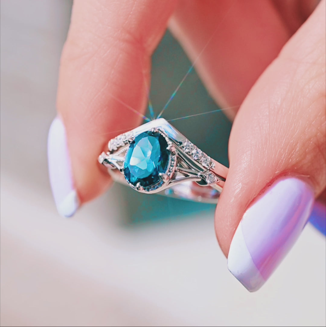 Celtic Natural London Blue Topaz Couples Ring