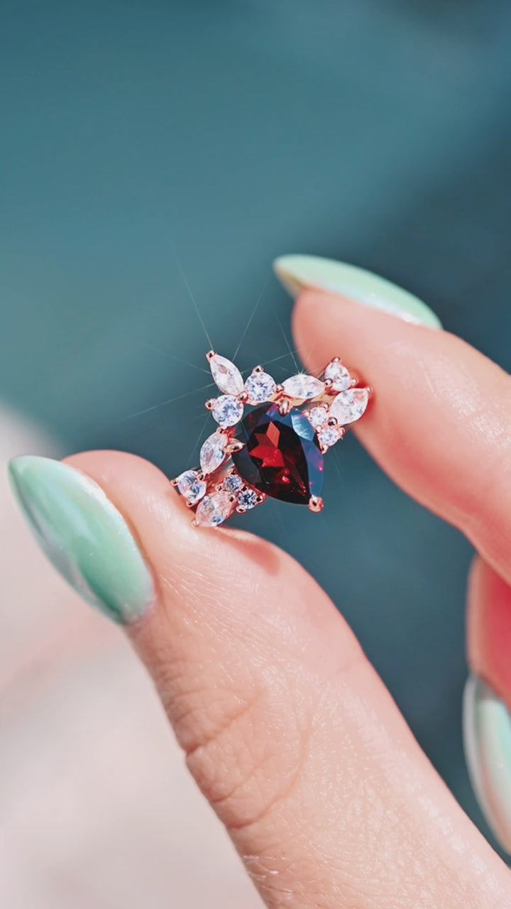 Evelyn Garnet Ring Set- 14K Rose Gold Vermeil