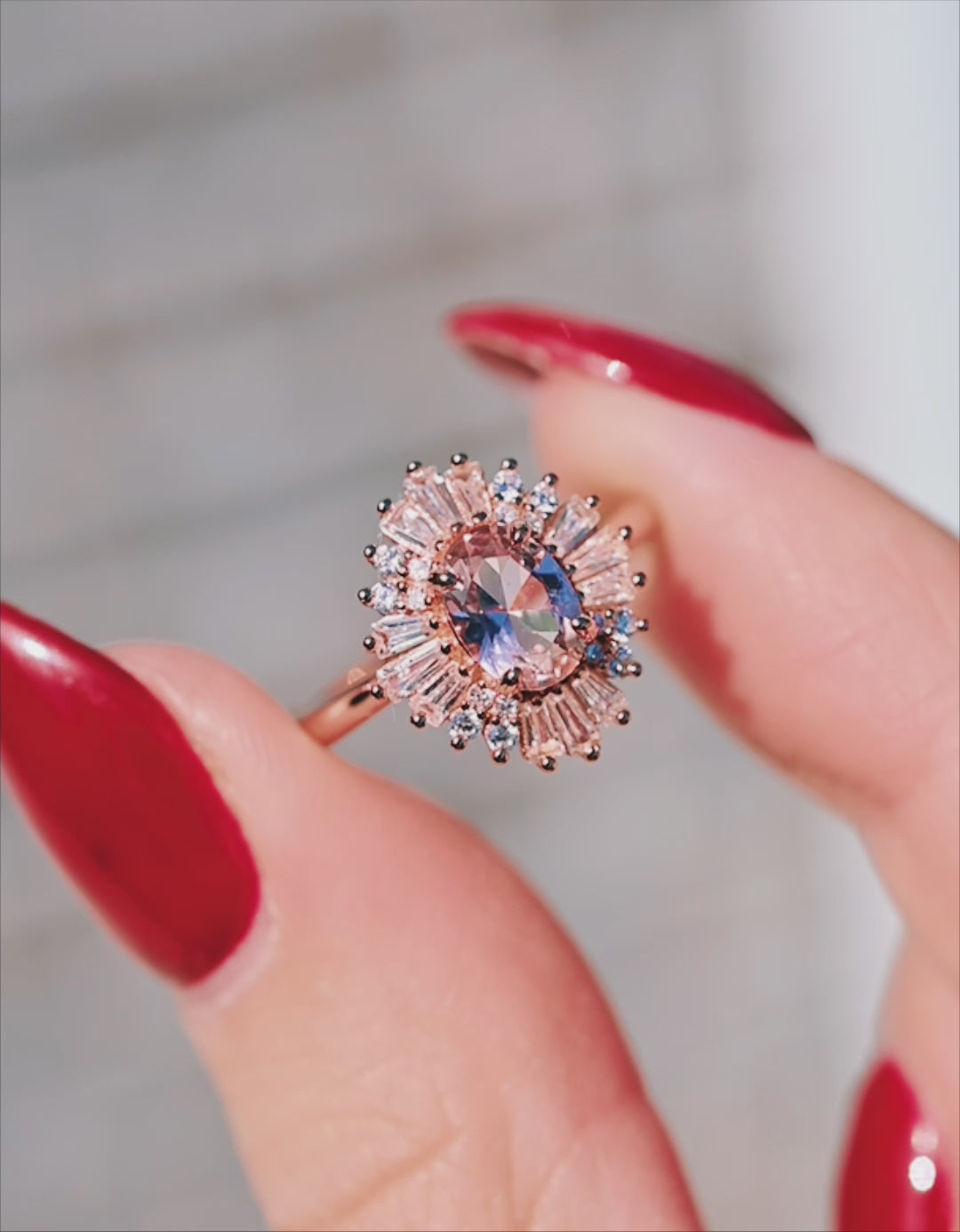Victoria Vintage Morganite Ring in 14K Solid Rose Gold