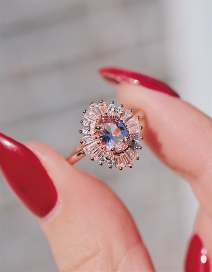 Victoria Vintage Morganite Ring in 14K Solid Rose Gold