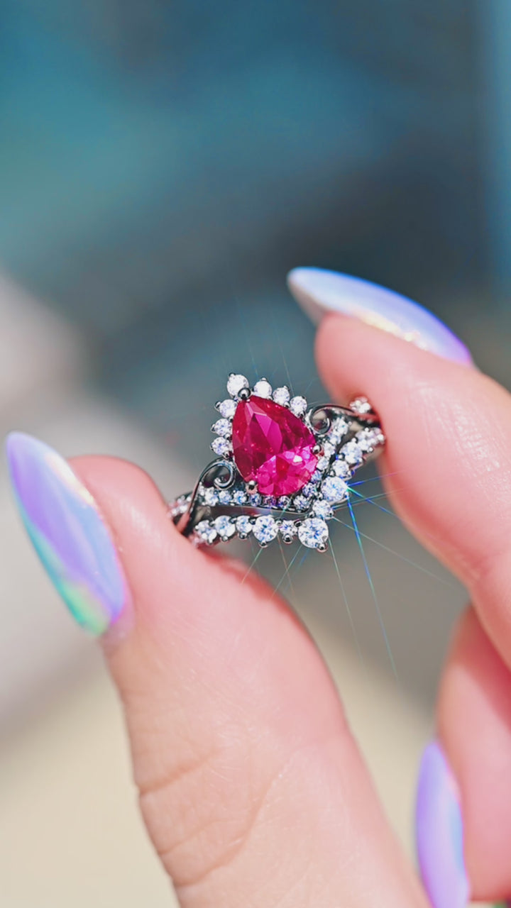 Faye Ruby Engagement Ring Set in Black Ruthenium