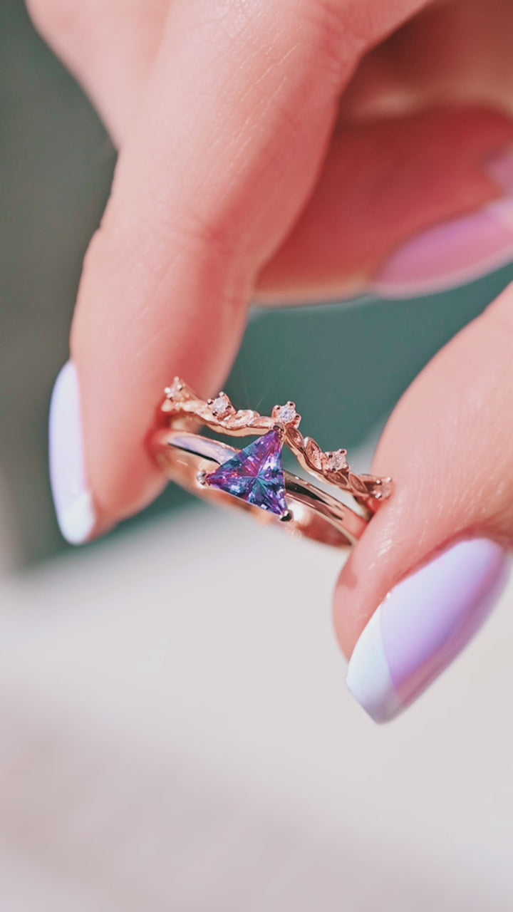 Filigree Fairy Leaf Wedding Band- 14K Solid Rose Gold