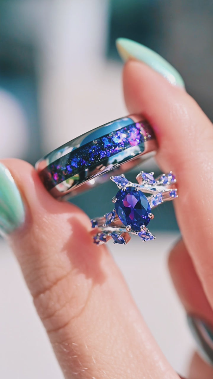 Cornflower Blue Sapphire Leaf Ring- 925 Sterling Silver