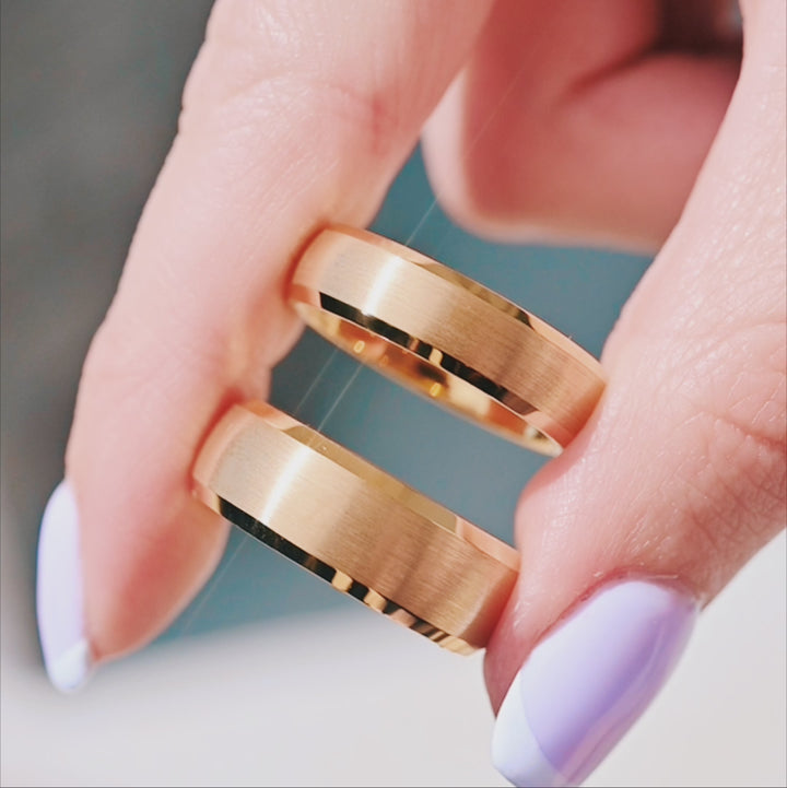 Beveled Edge Wedding Band - 6MM Yellow Gold Tungsten Carbide