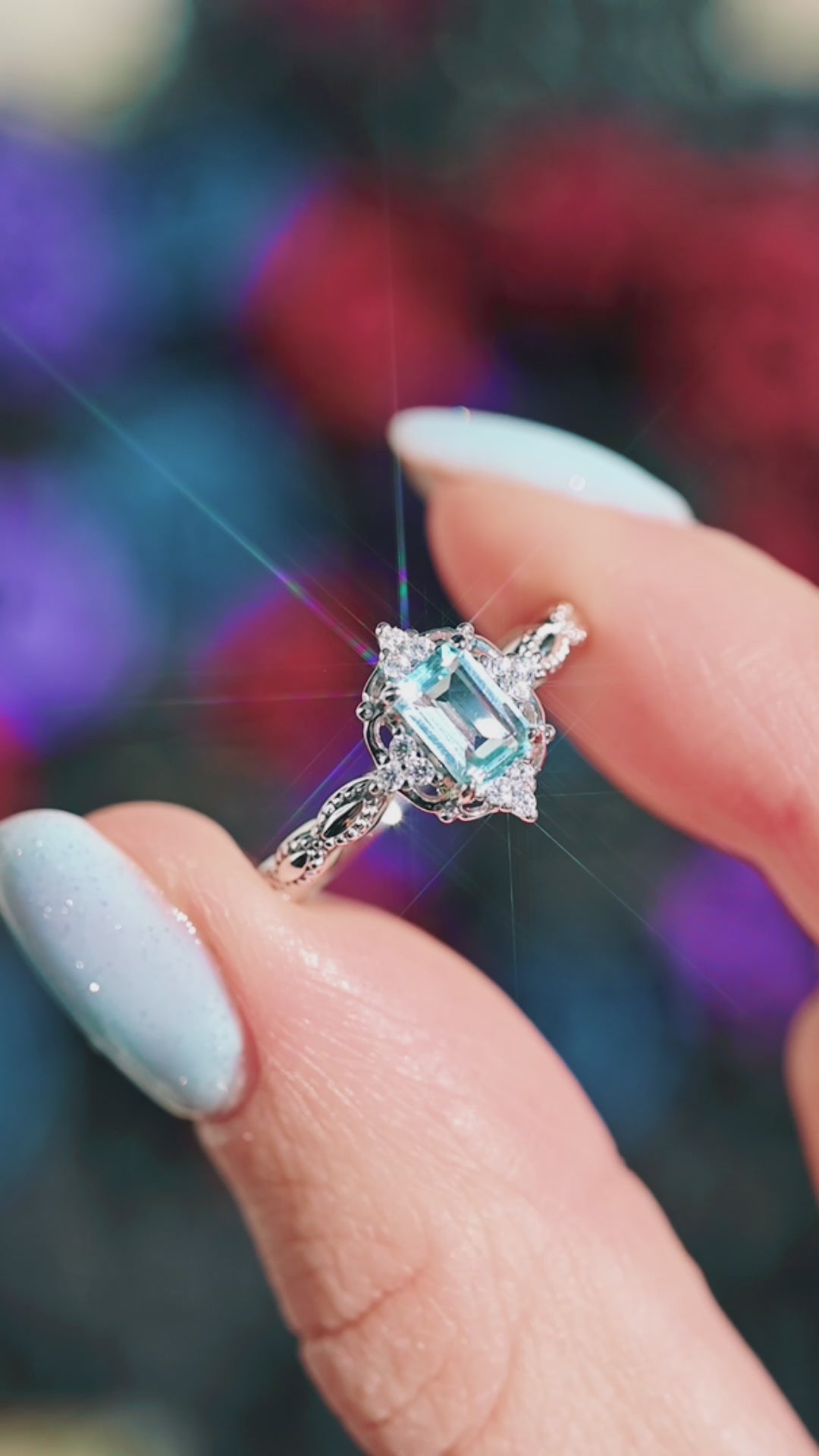 Claire Vintage Aquamarine Ring in 14K White Gold